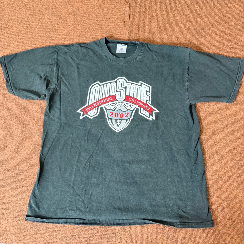 Jerzees Ohio State Buckeyes 2002 National Champions T-Shirt Men XL Black Vintage